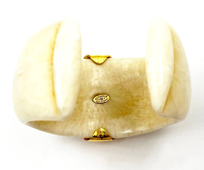 CHANEL Super Rare Vintage Gold Plated CC White Stone Cuff Bracelet