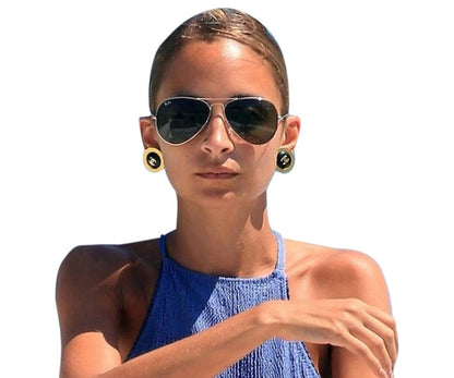 CHANEL Vintage Gold Plated CC black Gold Rim Clip on Earrings As seen on Nicole Richie