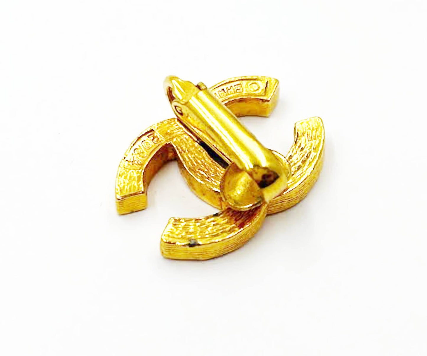 CHANEL Vintage Gold Plated CC Crystal Clip on Earrings