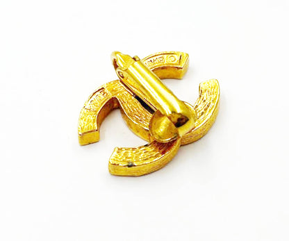 CHANEL Vintage Gold Plated CC Crystal Clip on Earrings