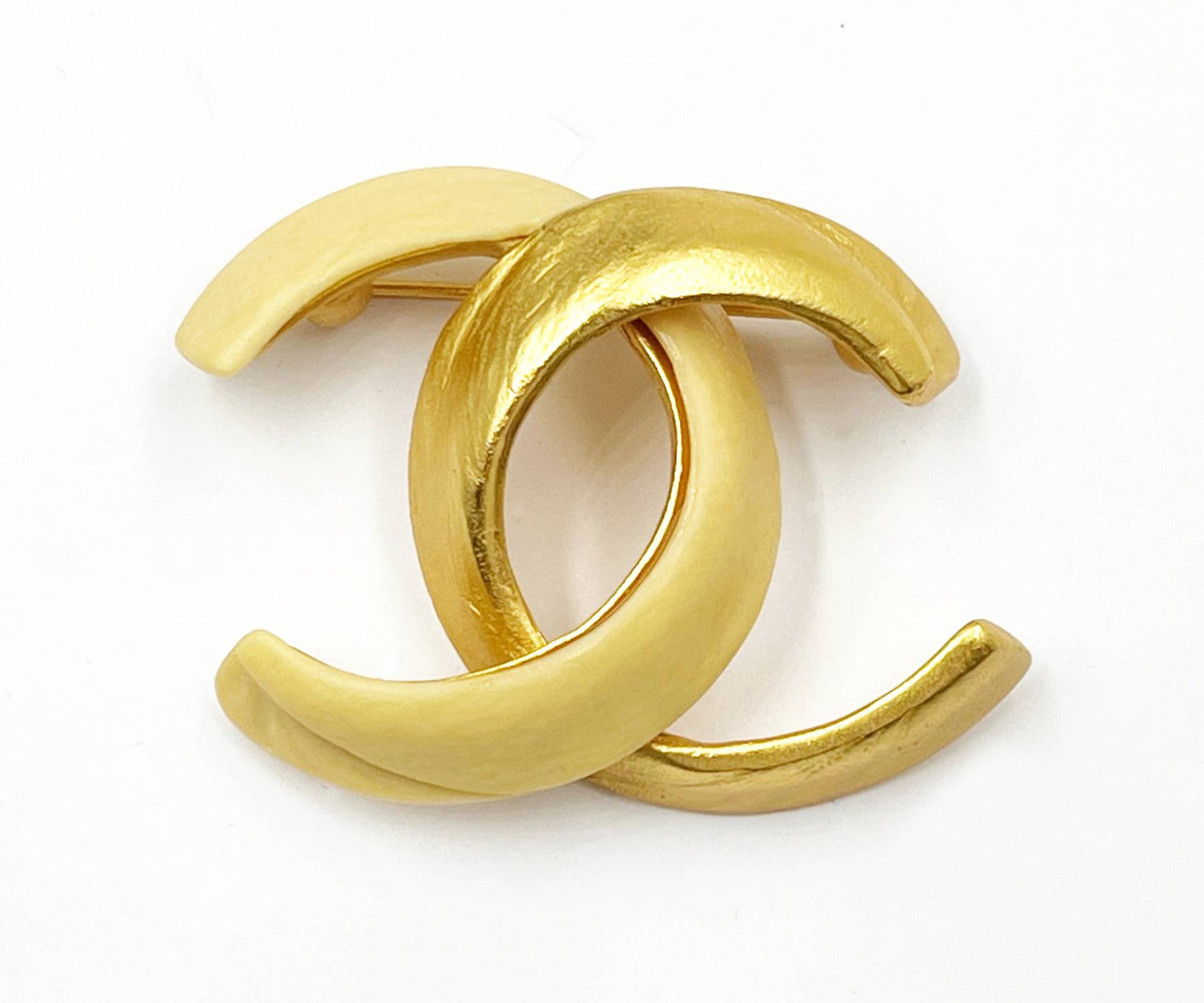 CHANEL Vintage Rare Gold Plated Ivory CC Earrings Brooch Set