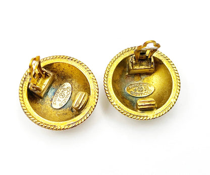 CHANEL Vintage Gold Plated CC Medallion Round Clip on Earrings