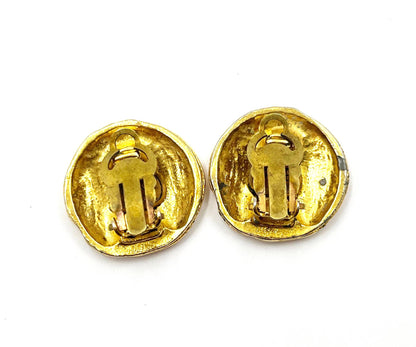 CHANEL Vintage Gold Plated Roman Coin CC Clip on Earrings