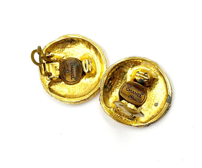 CHANEL Vintage Gold Plated Roman Coin CC Clip on Earrings