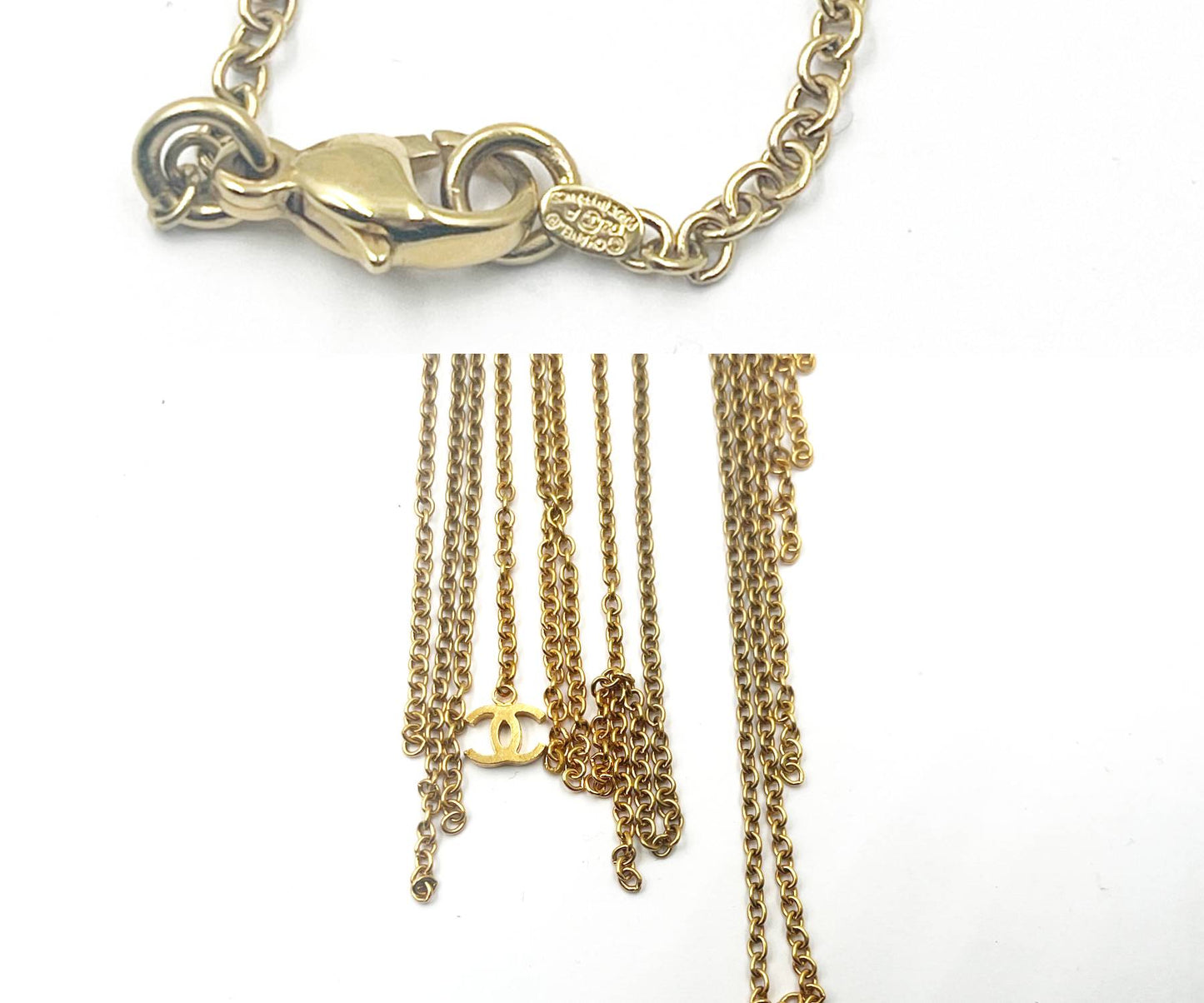 CHANEL Vintage Gold Plated Multi Chain CC Bib Choker Necklace