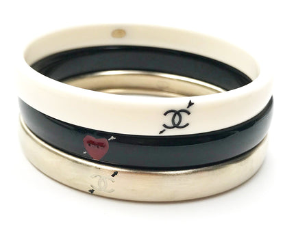 CHANEL Gold Ivory Black Love Arrow CC Bracelet Bangle